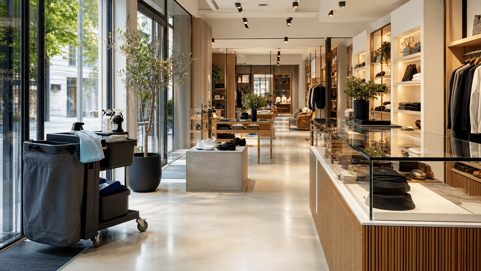 Showroom français propre et préparé pour l'accueil des clients
